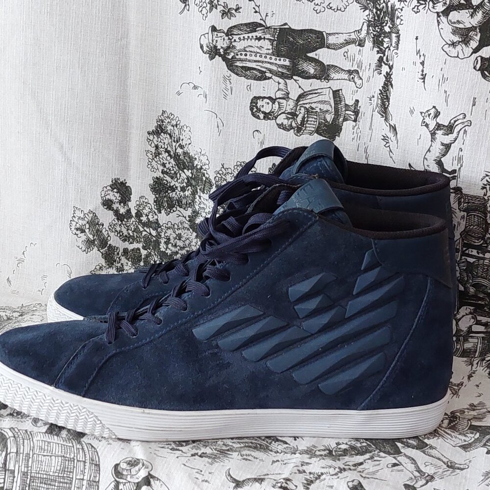 Emporio Armani EA7 Men's US10.5 High-top Trainer Sneakers Boots Navy Suede